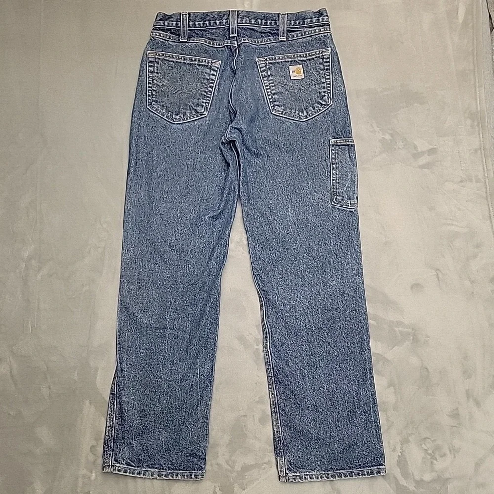 Carhartt Jeans Mens 33x32 Blue Double Knee Relaxed FR Cargo Logger Workwear